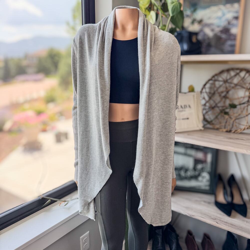 Leith, Open Front Stretchy Comfy Long Gray Cardigan, Women’s Size Medium